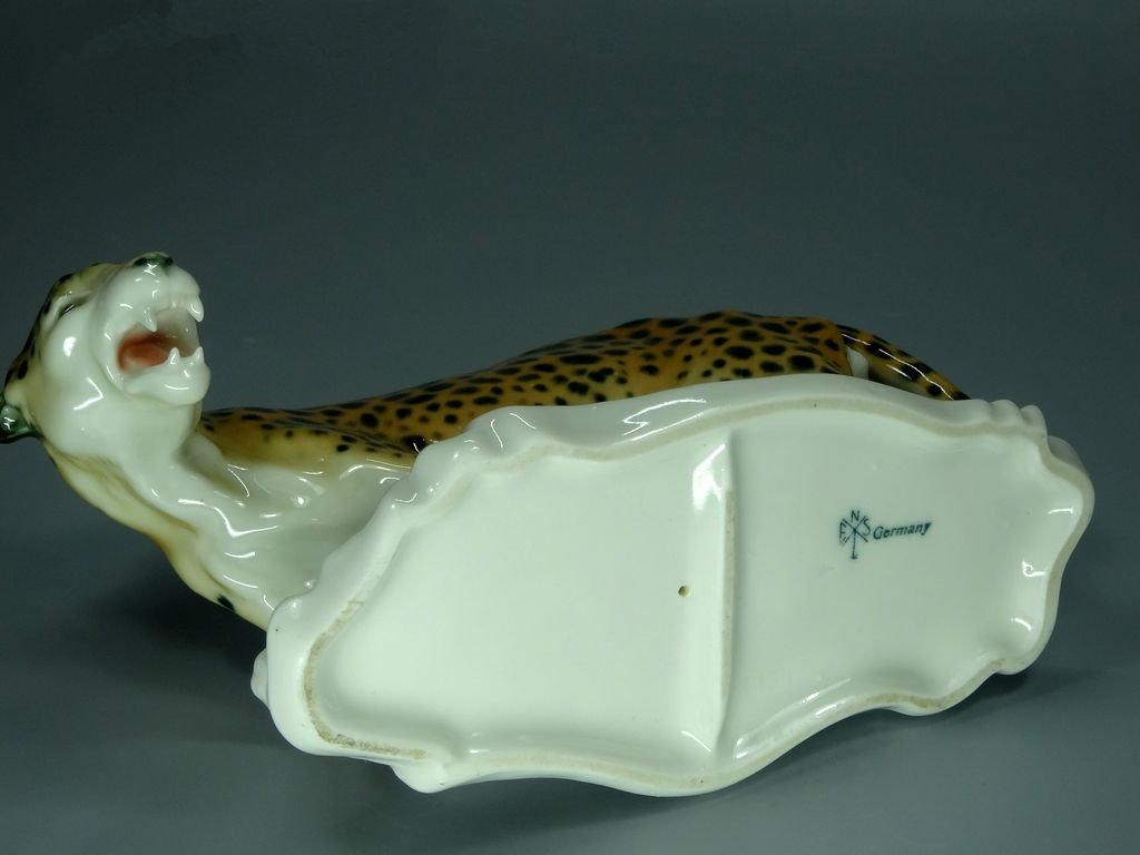 Antique Leopard Porcelain Figurine Original KARL ENS Germany 20th Art Statue Dec #Rr199