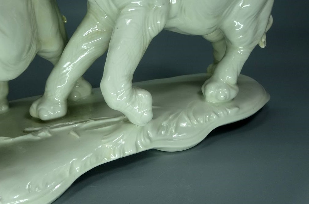 Antique White Elephants Porcelain Figurine Original KARL ENS Germany 20th Art Statue Dec #Rr89