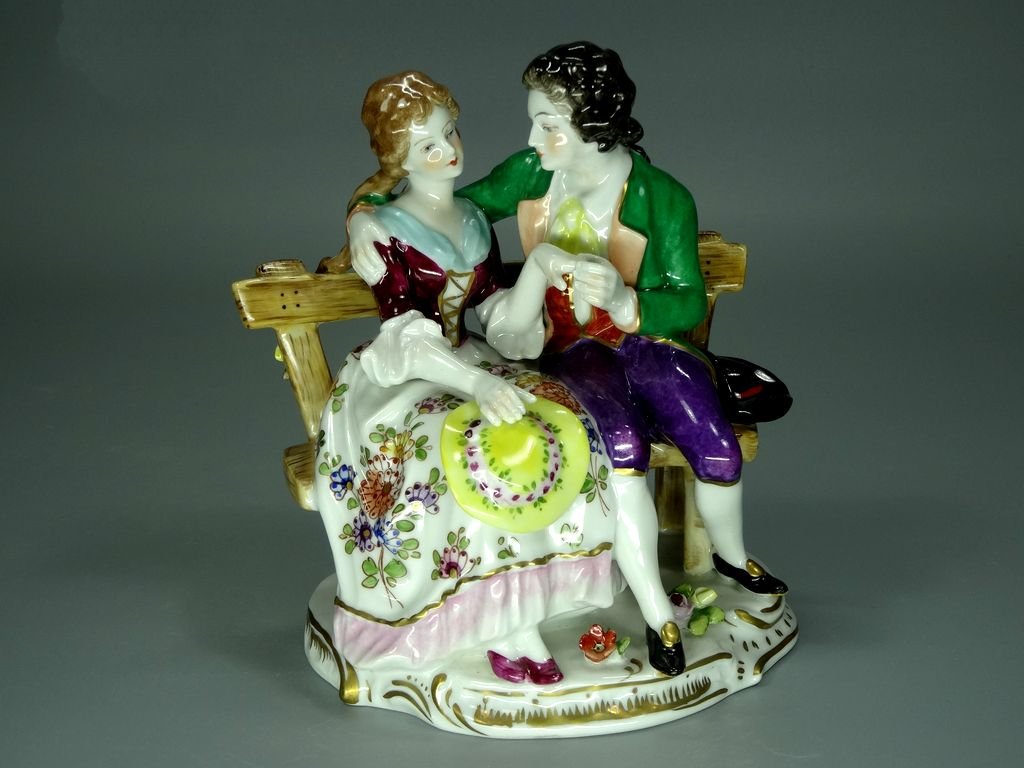 Vintage Love On Bench Porcelain Figurine Original Volkstedt Germany 20th Art Statue Dec #Rr127