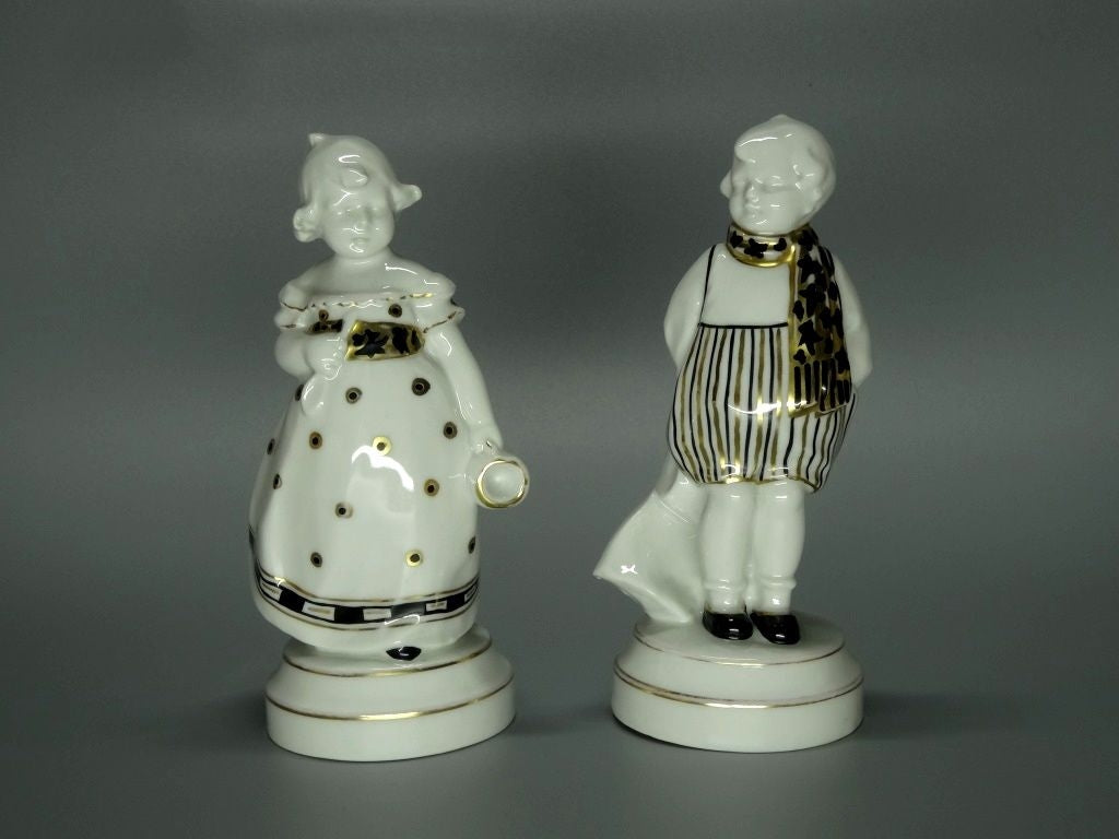 Antique Small Children Porcelain Figurine Original Metzler&Ortloff Germany 20th Art Statue Dec #Rr38