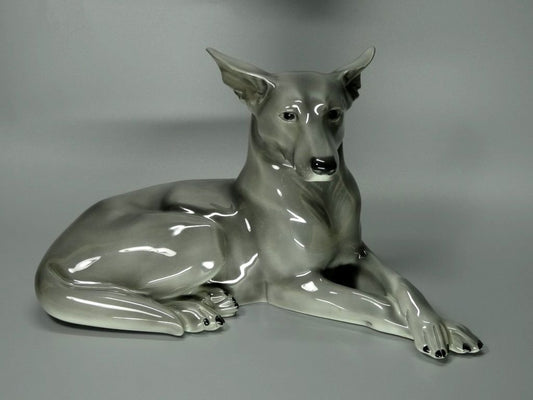 Antique Gray Shepherd Dog Porcelain Figurine Original Hutschenreuther Germany 20th Art Statue Dec #Rr83