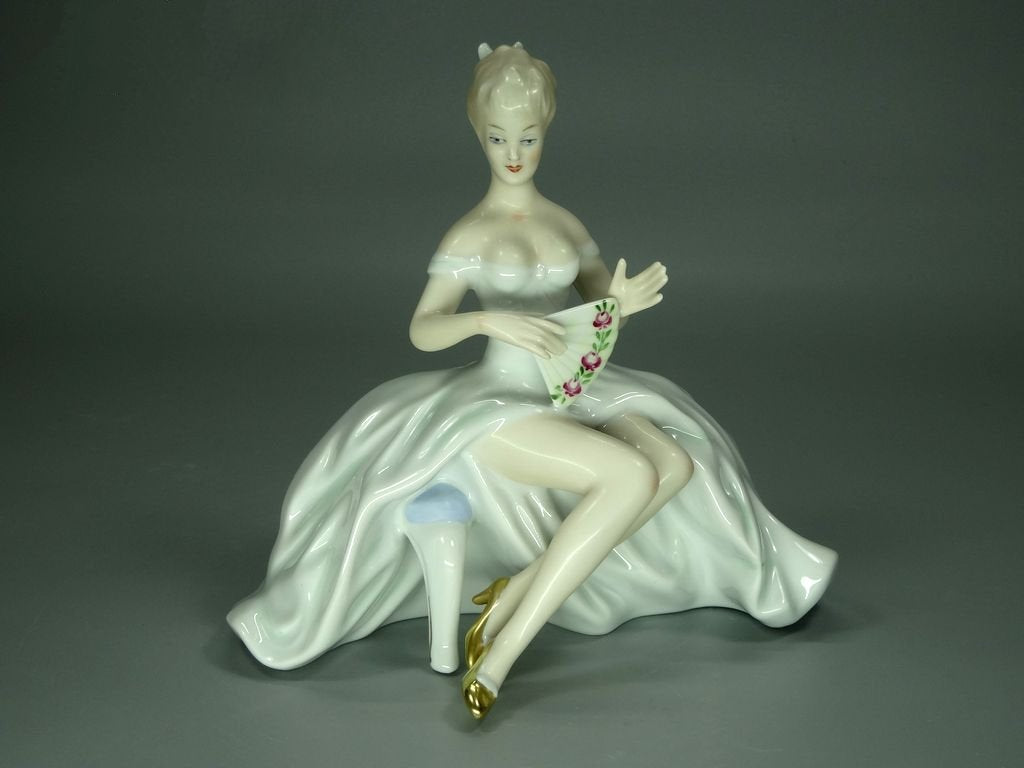 Vintage Ballerina With Fan Porcelain Figurine Original Wallendorf Germany 20th Art Statue Dec #Rr208