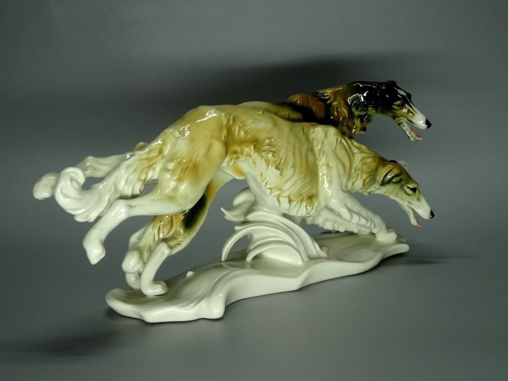 Vintage Playing Greyhounds Porcelain Figurine Original KARL ENS Germany 20th Art Statue Dec #Rr84