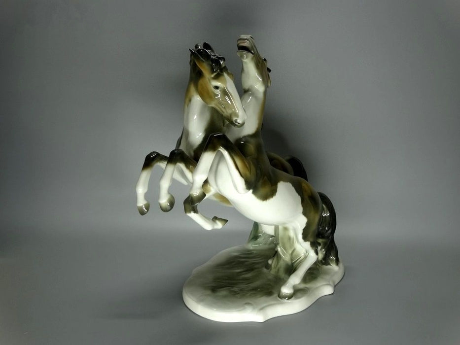 Vintage Playing Horses Porcelain Figurine Original Unterweissbach Germany 20th Art Statue Dec #Rr41