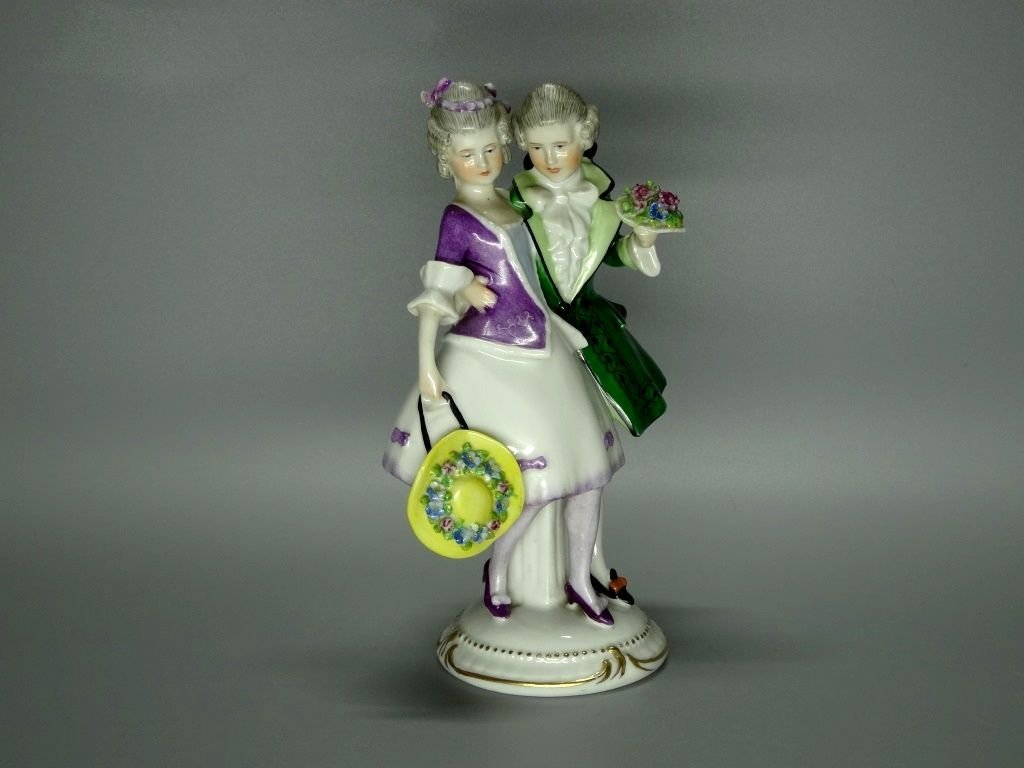 Antique Lovers Porcelain Figurine Original Muller&Co Germany 20th Art Statue Dec #Rr62