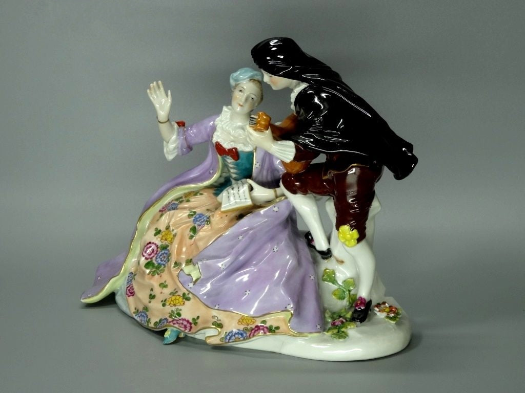 Antique Romance Music Porcelain Figurine Original Volkstedt Germany 20th Art Statue Dec #Rr64