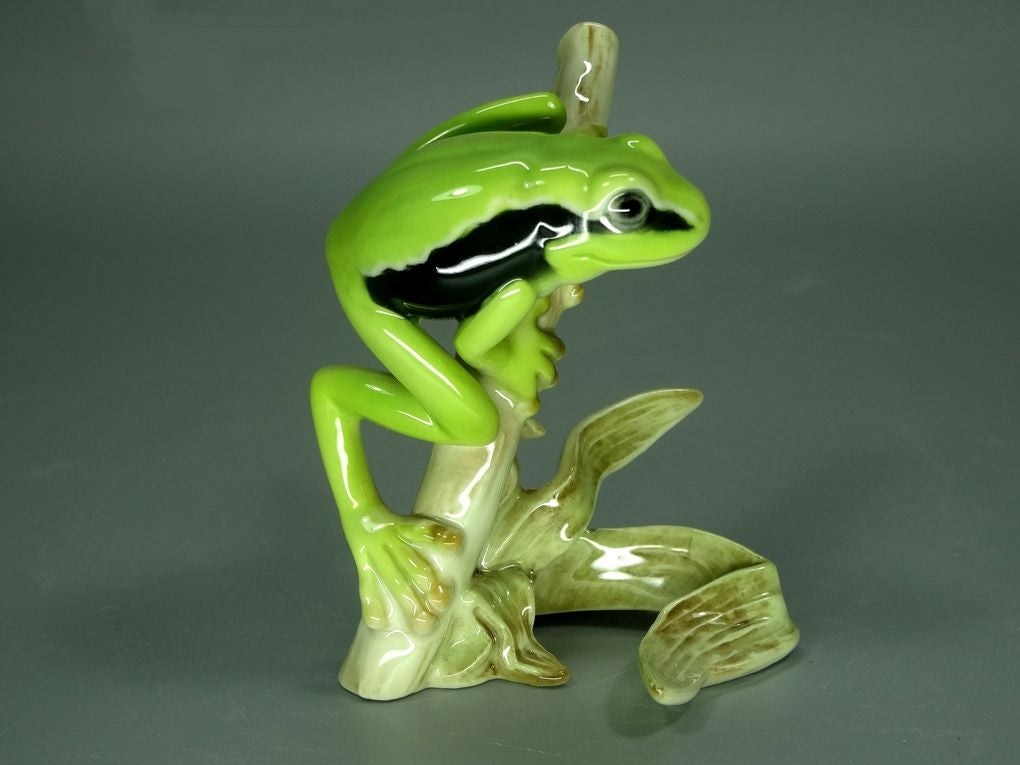 Vintage Green Frog Porcelain Figurine Original Goebel Germany 20th Art Sculpture Dec #Rr8