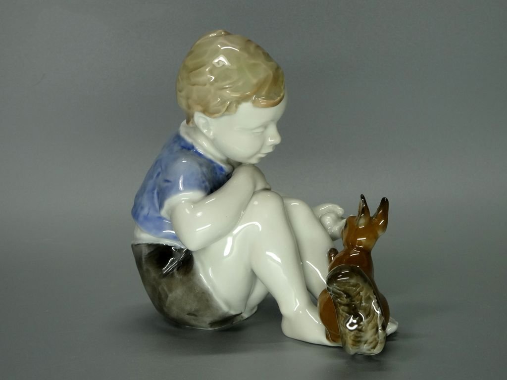 Vintage Boy & Squirrel Porcelain Figurine Original Rosenthal Germany 20th Art Sculpture Dec #Rr11