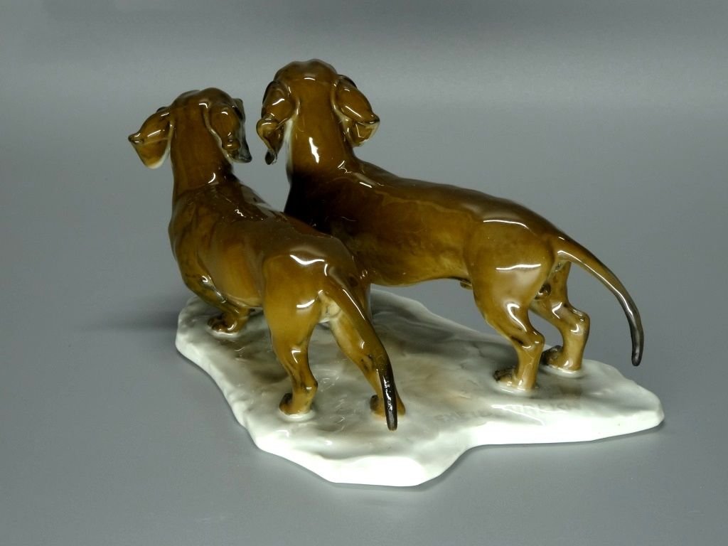 Vintage Dachshund Dogs Porcelain Figurine Original Rosenthal Germany 20th Art Statue Dec #Rr154
