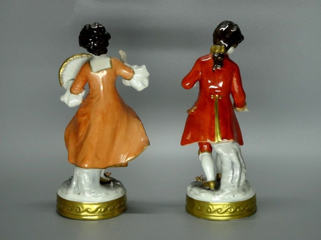 Vintage Red Love Meeting Porcelain Figurine Original Volkstedt Germany 20th Art Statue Dec #Rr19