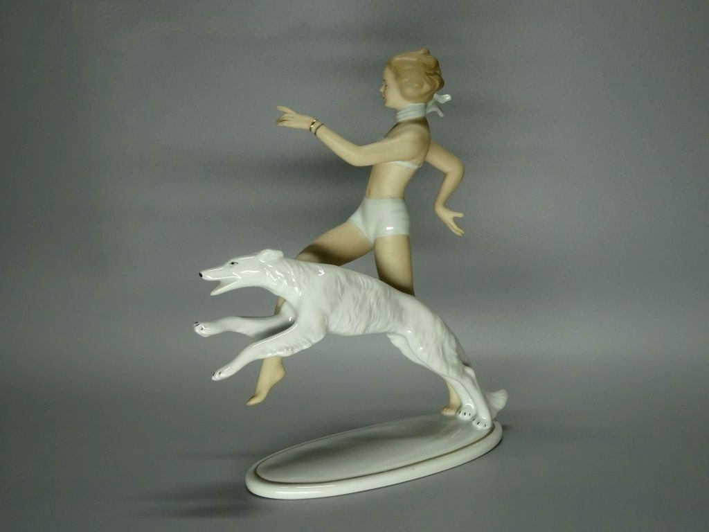 Vintage Running With Greyhound Porcelain Figurine Original Wallendorf Germany 20th Art Statue Dec #Rr55