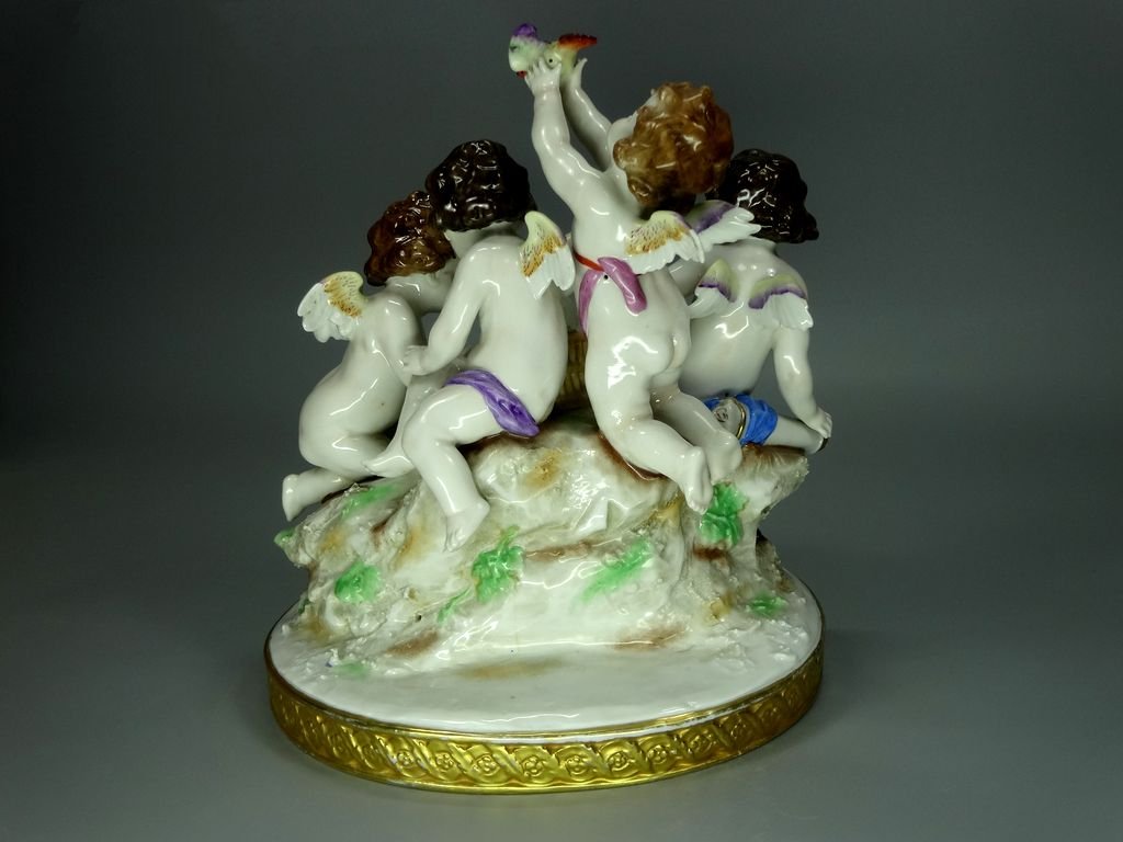 Antique Putti Angels Porcelain Figurine Original Volkstedt Germany 20th Art Statue Dec #Rr212