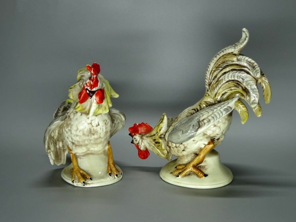 Vintage Fighting Cocks Porcelain Figurine Original Grafenthal Germany 20th Art Statue Dec #Rr150