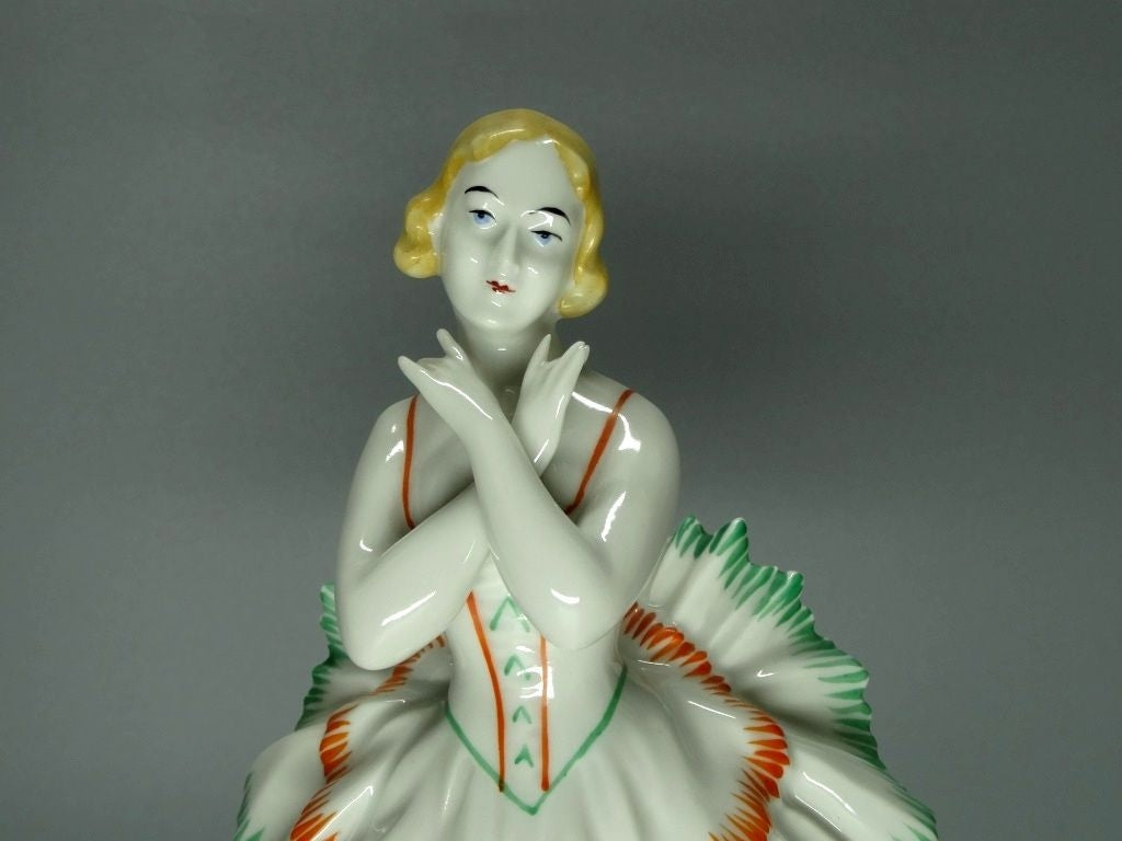 Antique  Porcelain Ballerina Figurine Original Neu Tettau Germany 20th Art Statue Dec #Rr16