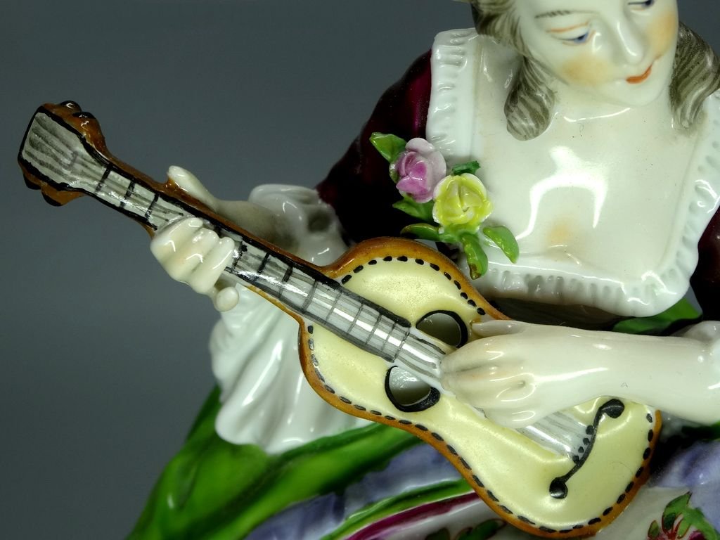 Antique Rehearsal Guitar Porcelain Figurine Original Ernst Bohne & Söhne Germany 20th Art Statue Dec #Rr205