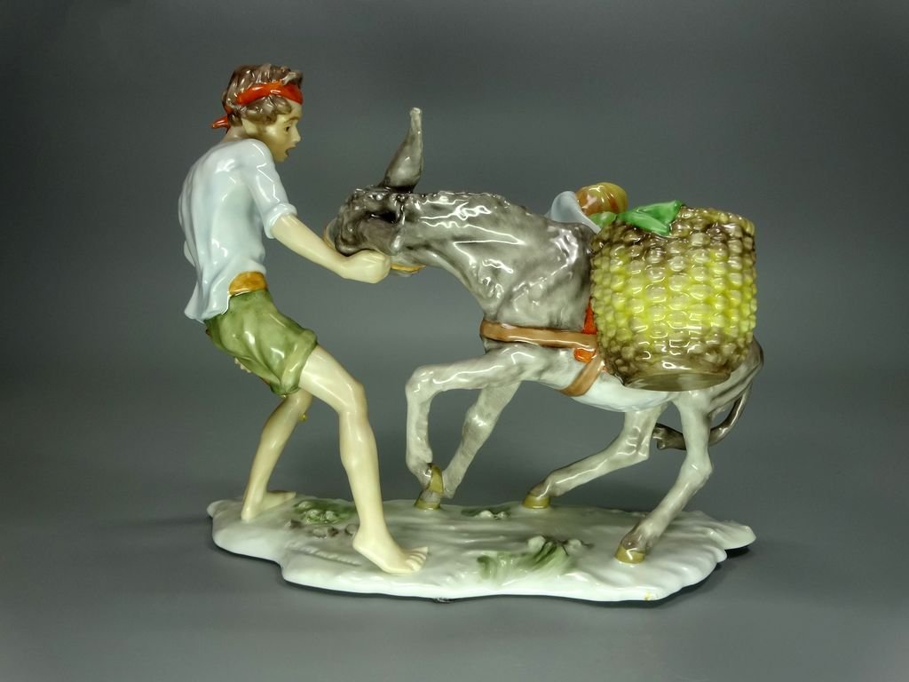 Vintage Stubborn Donkey Porcelain Figurine Original Kaiser Germany 20th Art Statue Dec #Rr215