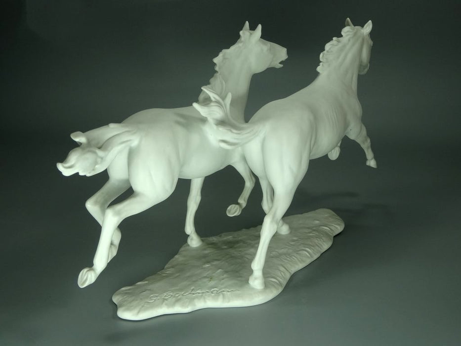 Vintage White Horses Porcelain Figurine Original Kaiser Germany 20th Art Statue Dec #Rr66