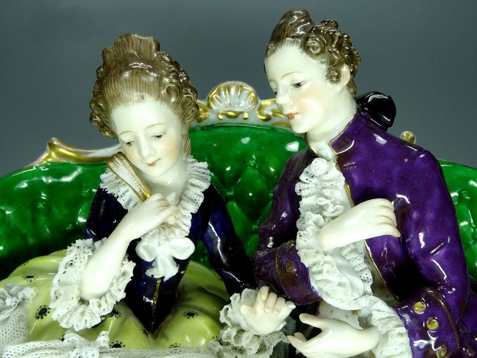 Antique Lovers Porcelain Figurine Original Volkstedt Germany 19th Art Statue Dec #Rr191