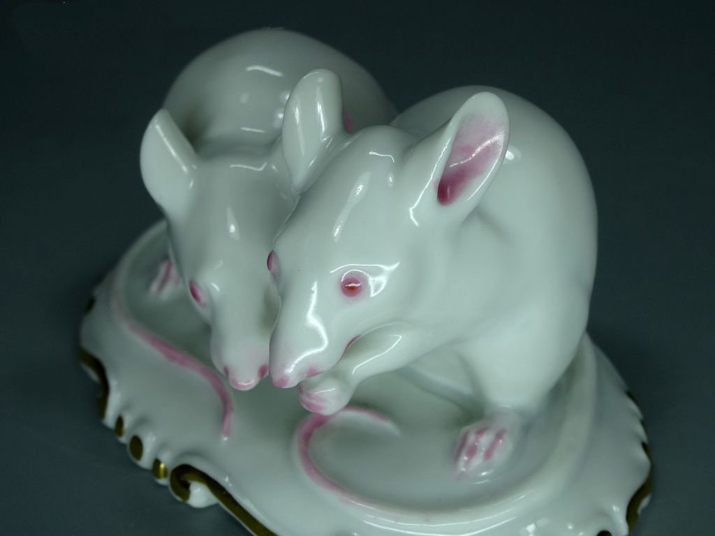Antique White Mice Porcelain Figurine Original Rosenthal Germany 20th Art Statue Dec #Rr200