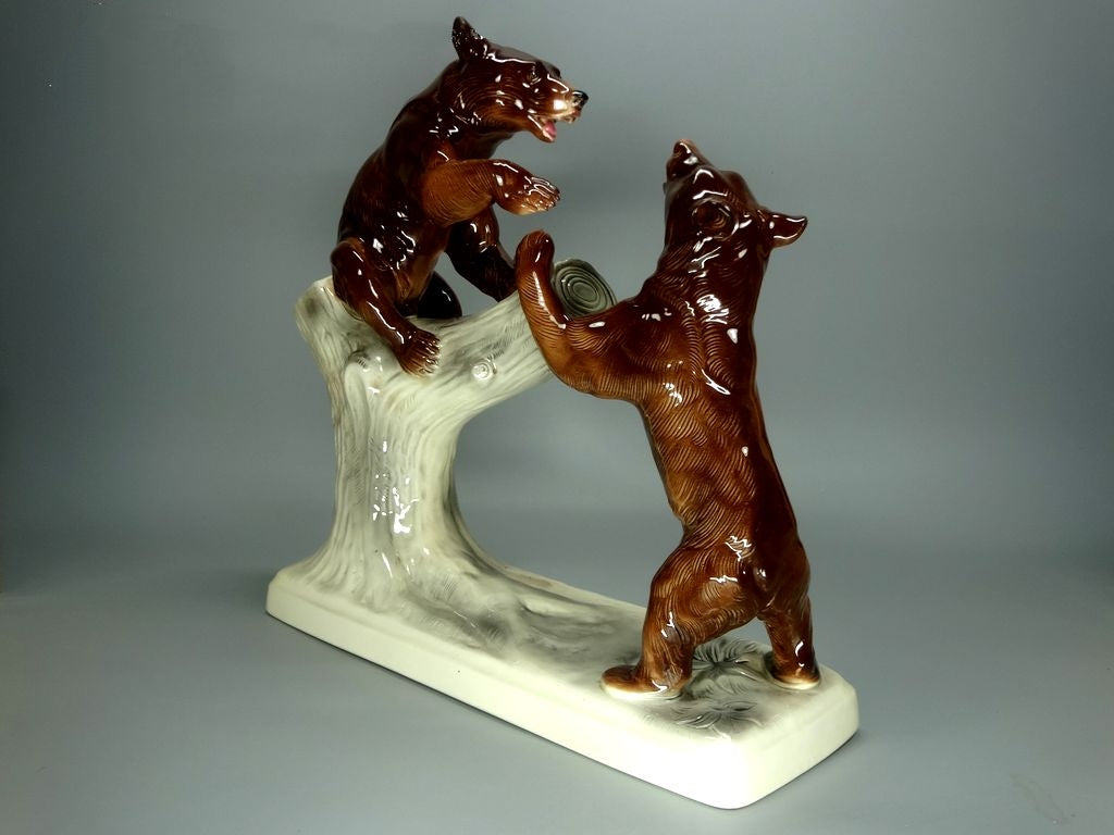 Vintage Playing Bears Porcelain Figurine Original Katzhutte Germany 20th Art Statue Dec #Rr88