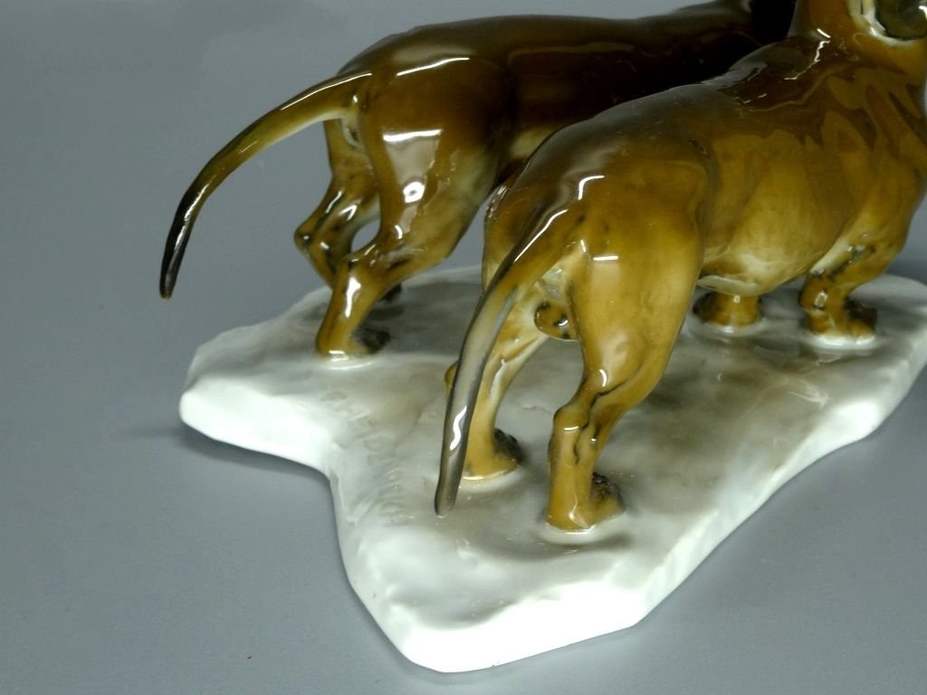 Vintage Dachshund Dogs Porcelain Figurine Original Rosenthal Germany 20th Art Statue Dec #Rr154