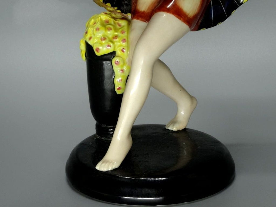 Antique Woman Butterfly Porcelain Figurine Original Goldscheider Austria 20th Art Statue Dec #Rr47