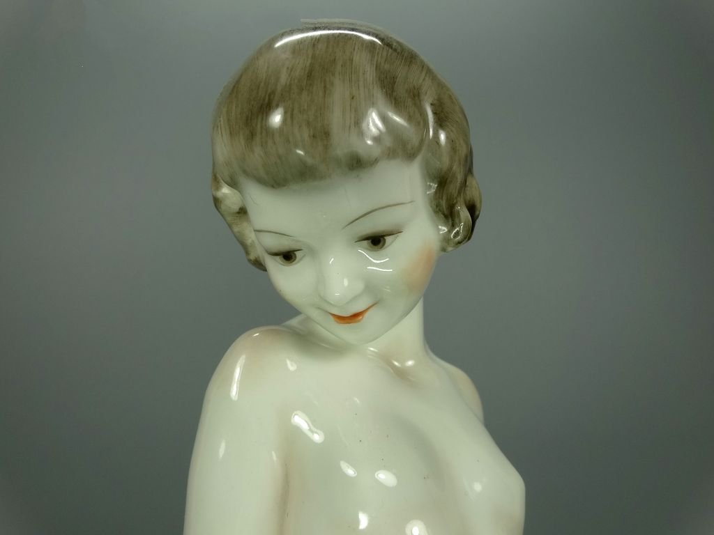 Vintage Girl & Greyhound Porcelain Figurine Original Hutschenreuther Germany 20th Art Statue Dec #Rr178