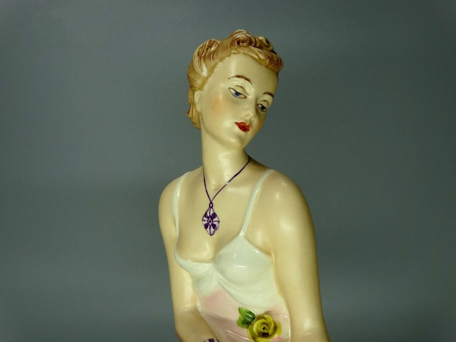 Antique Flower Dress Porcelain Figurine Original Royal Dux Germany 20th Art Statue Dec #Rr144