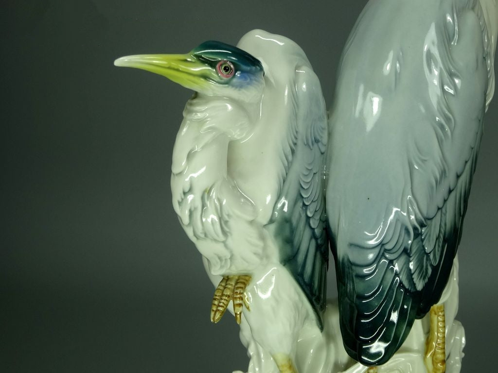 Antique Gray Herons Porcelain Figurine Original KARL ENS Germany 20th Art Statue Dec #Rr81