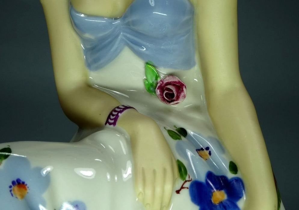 Antique Flower Dress Porcelain Figurine Original Royal Dux CZECH 20th Art Statue Dec #Rr128