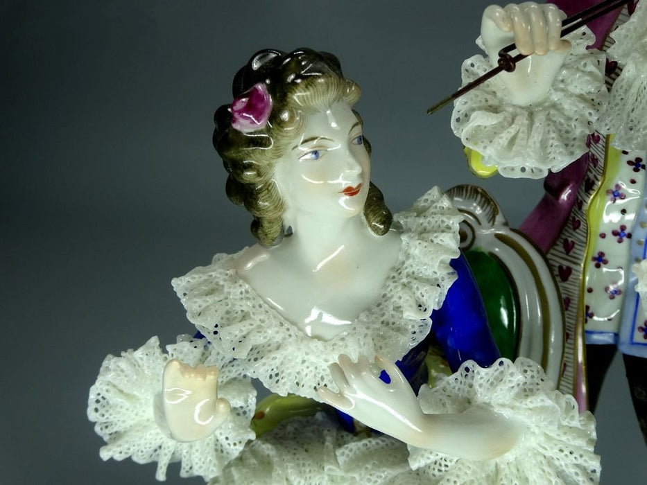 Vintage Guitar Player Porcelain Figurine Original Volkstedt Germany 20th Art Statue Dec #Rr94