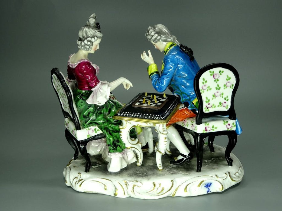 Antique Chess Game Porcelain Figurine Original Capodemonte Italy 19th Art Statue Dec #Rr225