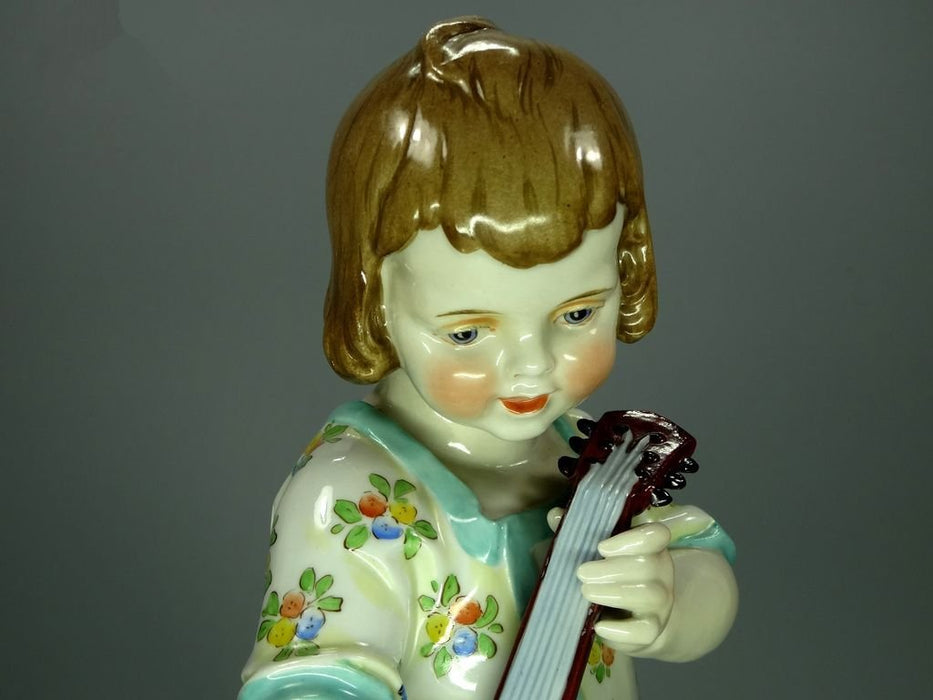 Antique Porcelain Boy With Guitar Figurine Original Katzhutte Germany 20th Art Statue Dec #Rr252