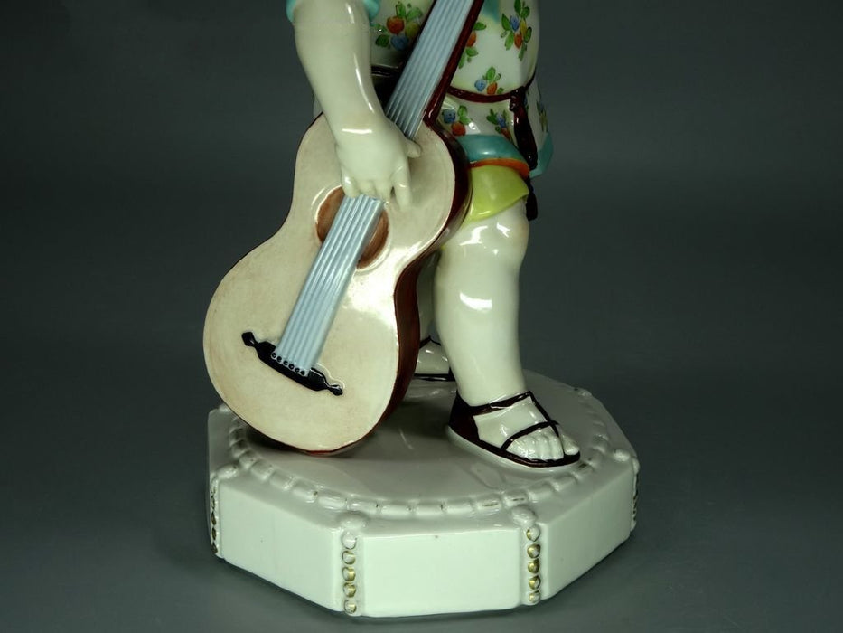 Antique Porcelain Boy With Guitar Figurine Original Katzhutte Germany 20th Art Statue Dec #Rr252