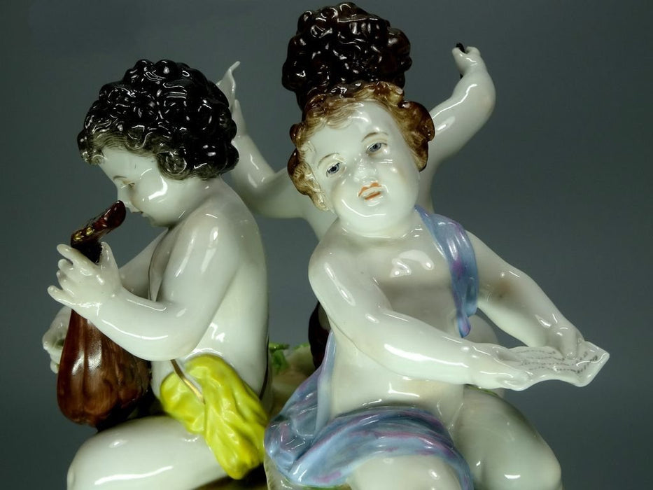 Antique Porcelain Young Students Figurine Original Volkstedt Germany 19th Art Statue Dec #Rr275