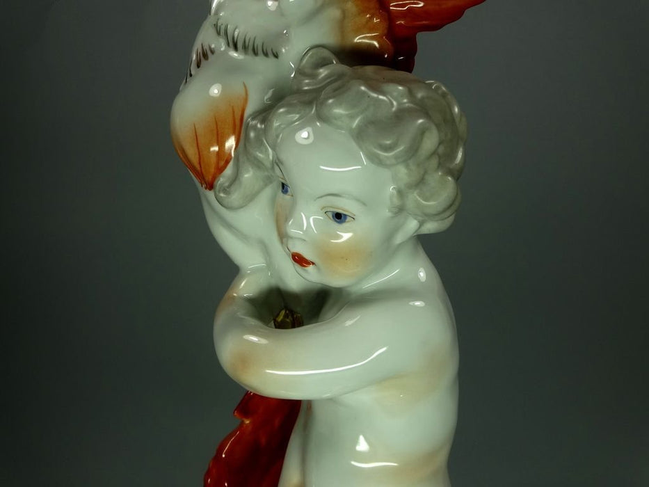 Vintage Porcelain Roosters & Kids Figurine Original Kammer Germany 20th Art Statue Dec #Rr255