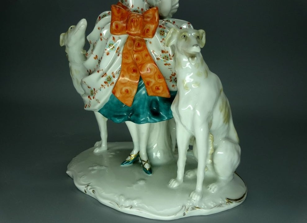 Antique Lady With Mirror Porcelain Figurine Original Heubach Art Sculpture Decor #Ru769