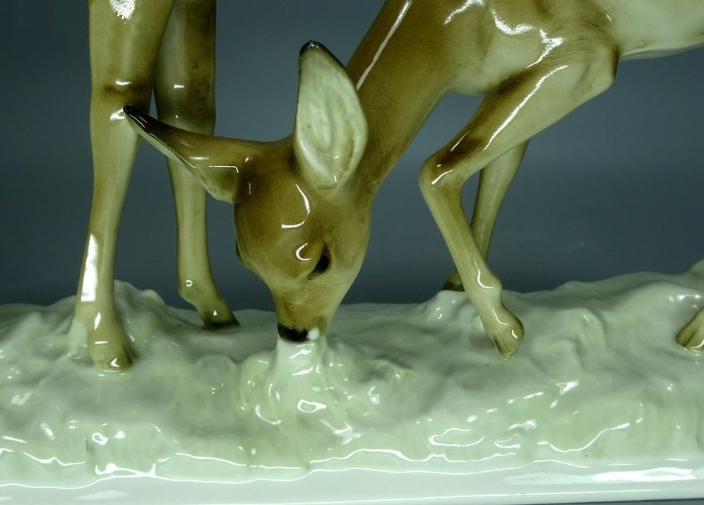 Vintage Pair Of Deer Porcelain Figurine Original Hutschenreuther Art Sculpture Decor #Ru747