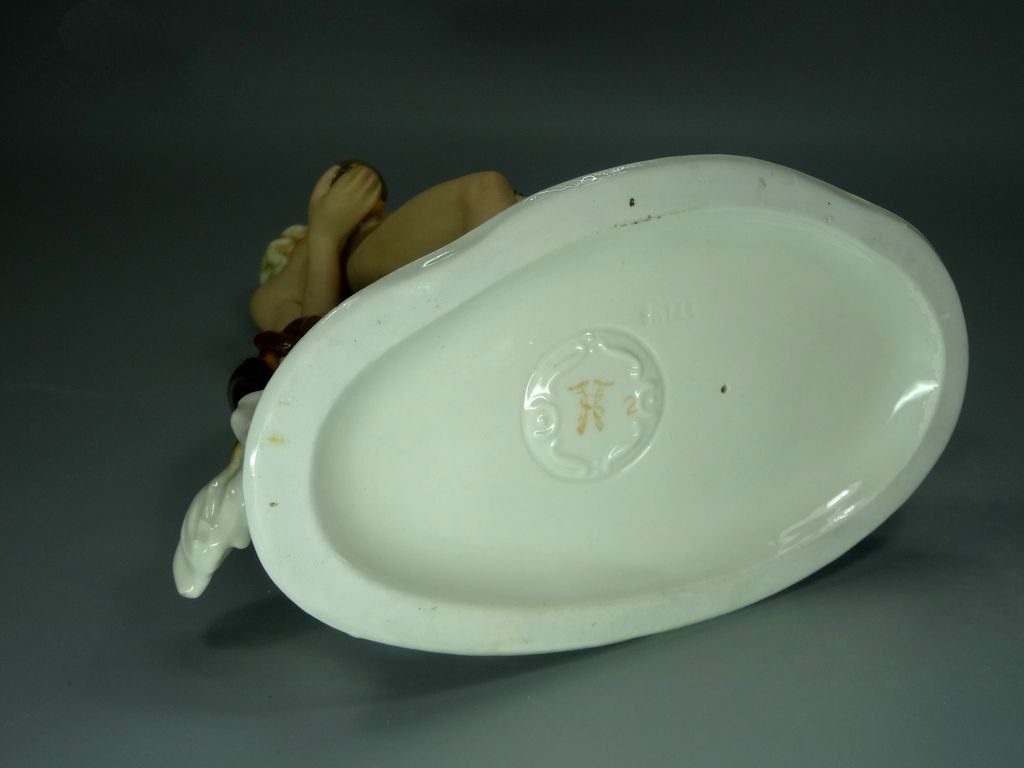 Vintage Nude & Dog Porcelain Figurine Original Fasold&Stauch 20th Art Sculpture Dec #Ru900