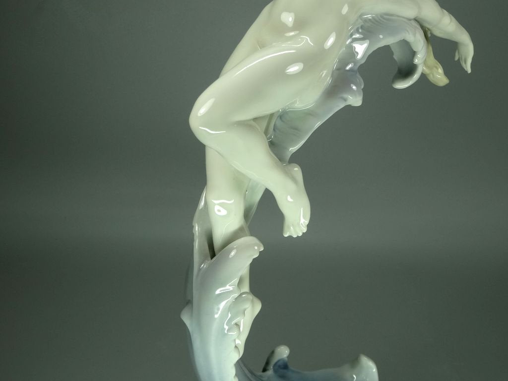 Vintage Nude Sea Girl Porcelain Figurine Original Metzler&Ortloff  20th Art Sculpture Dec #Ru882