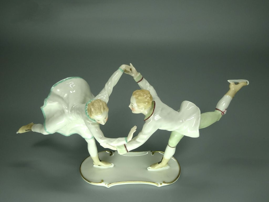 Antique Ski Ice Rink Porcelain Figurine Original Hutschenreuther 20th Art Sculpture Dec #Ru937