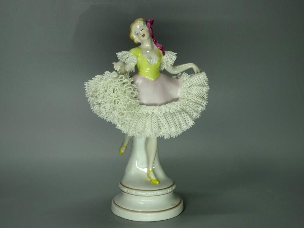 Vintage Dancing Lacy Lady Original Sitzendorf Porcelain Figure Art Statue Decor #Ru478