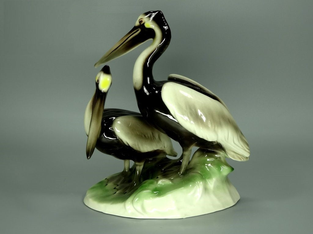 Antique Pair Of Pelicans Birds Porcelain Figurine Original Keramos Art Sculpture #Ru332