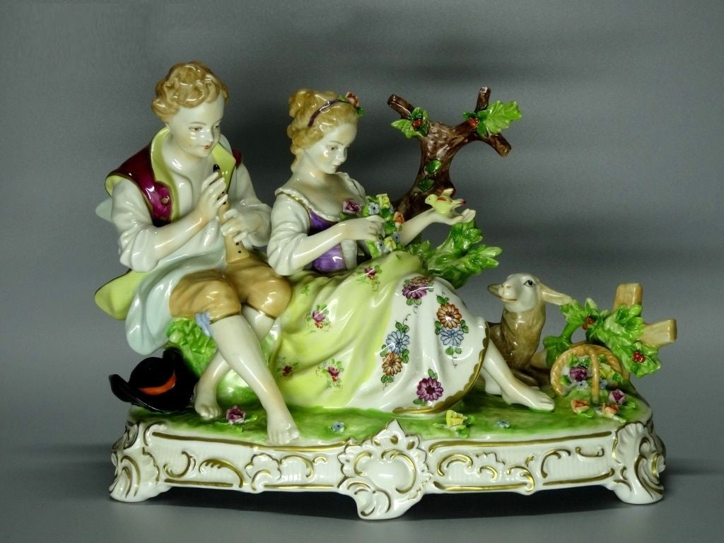 Antique Summer Meadow Couple Porcelain Figure Unterweissbach Sculpture Art Decor #Ru131