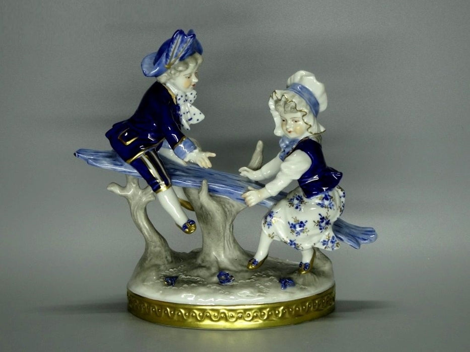 Vintage Blue Swing Child Porcelain Figurine Volkstedt Germany Art Decor #Ru94
