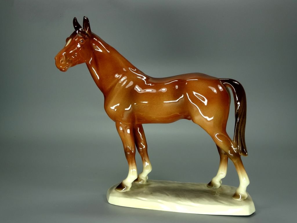Antique Brown Horse Porcelain Figurine Original Katzhutte 20th Art Sculpture Dec #Ru949
