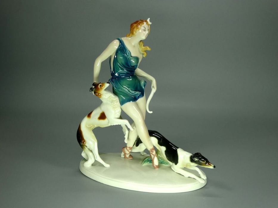 Antique Lady & Hunters Porcelain Figurine Original Volkstedt Art Sculpture Decor #Ru861