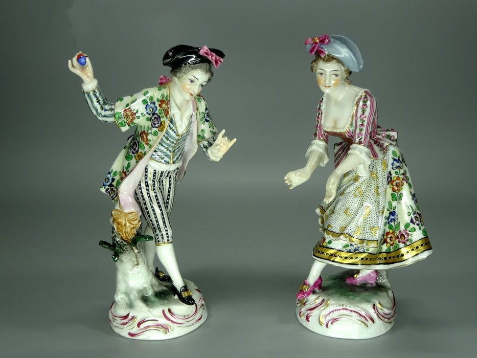 Antique Couple Ball Game Porcelain Figurine Original Passau Germany 19th Art Sculpture Dec #Rr2