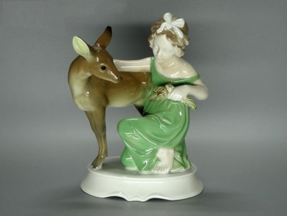 Vintage Girl And Fwan Porcelain Figurine Rosenthal Original Art Sculpture Decor #Ru168