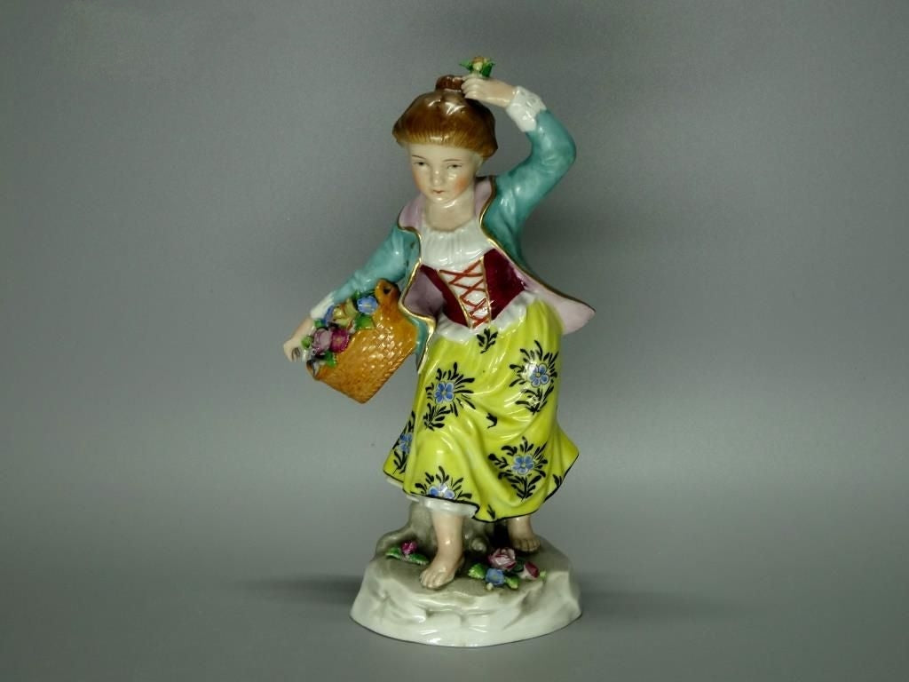 Antique Porcelain Spring Rural Girl Decor Figurine Sitzendorf Germany Sculpture #Cc